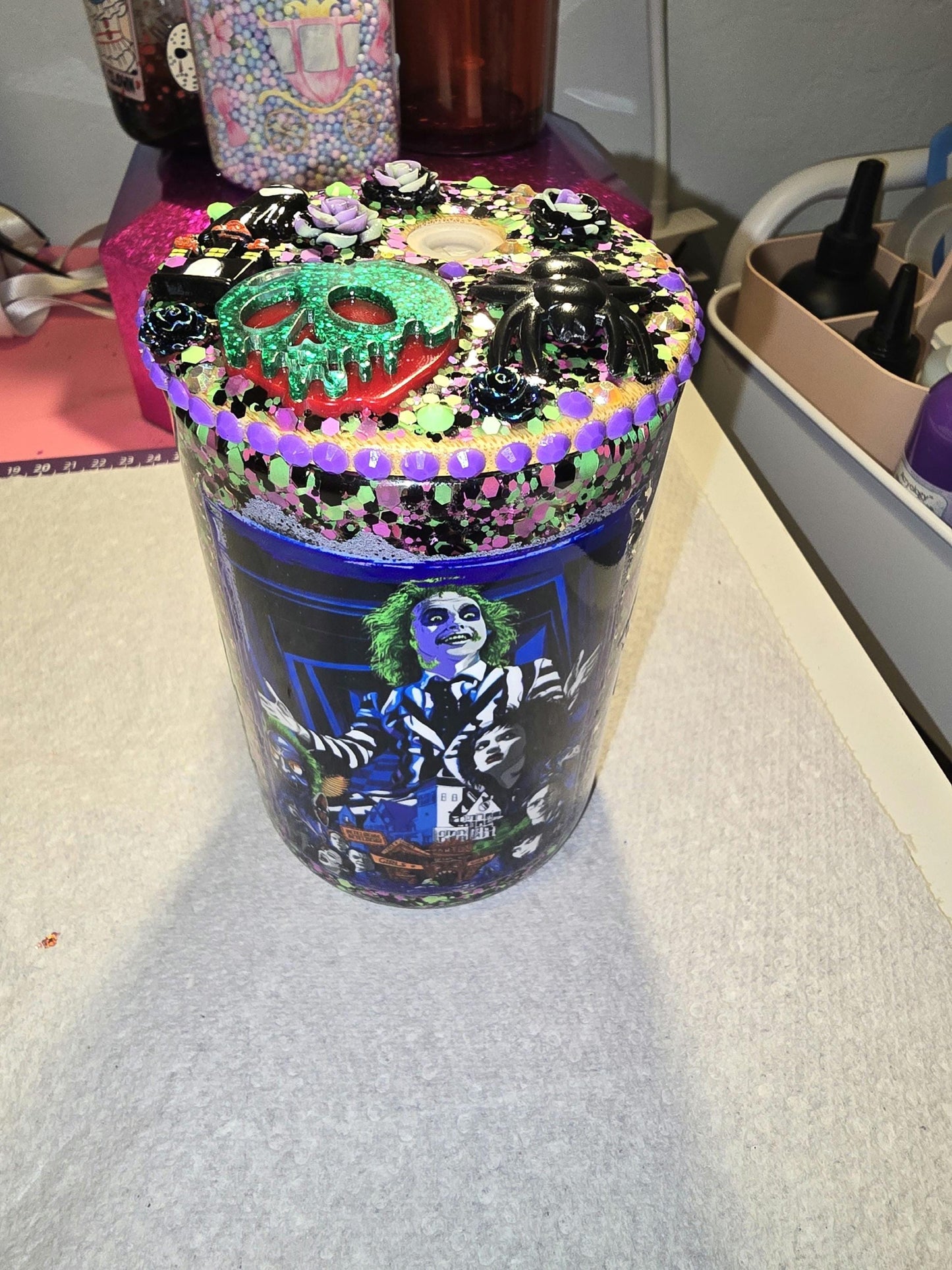 Beetlejuice glass tumbler mug
