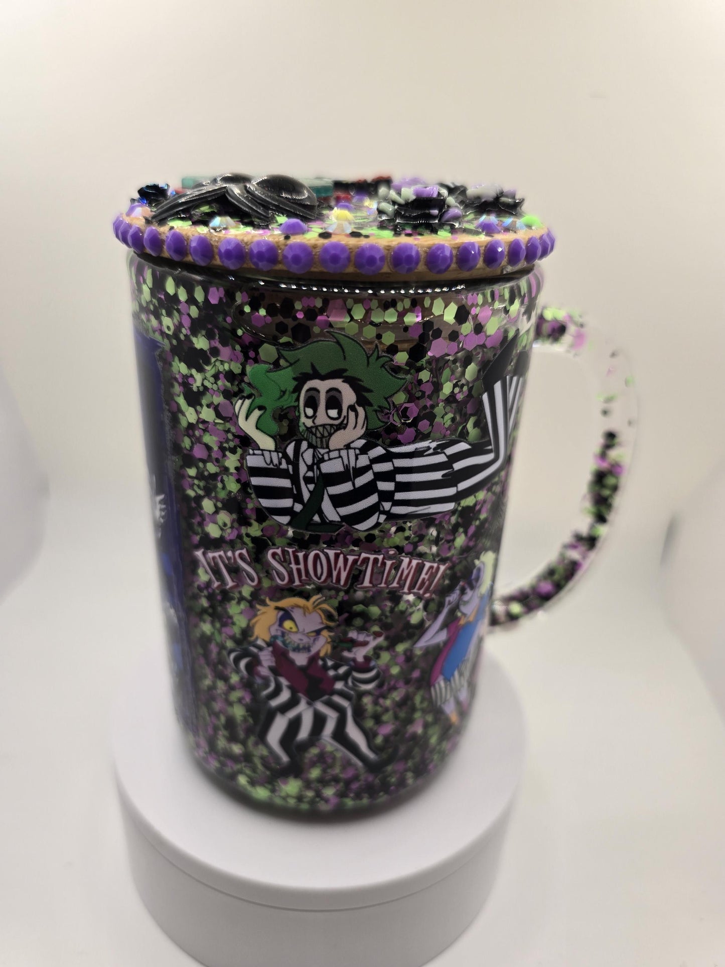 Beetlejuice glass tumbler mug