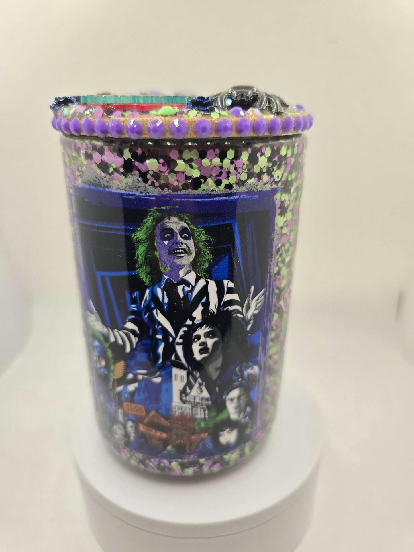 Beetlejuice glass tumbler mug
