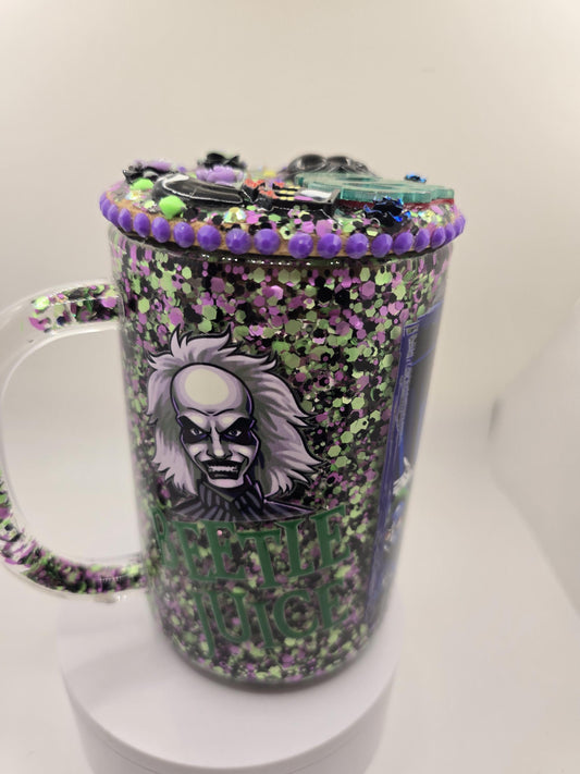 Beetlejuice glass tumbler mug