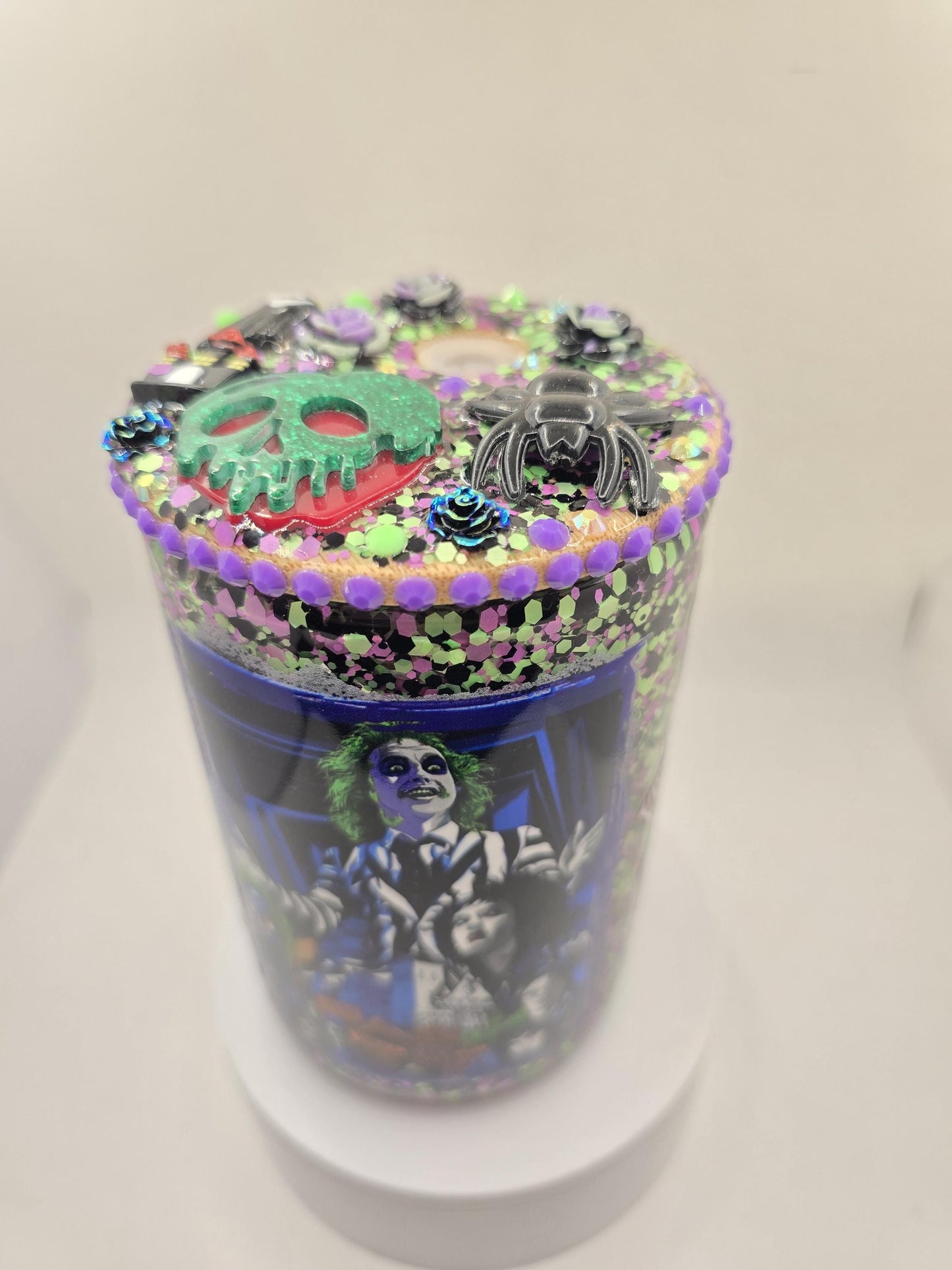 Beetlejuice glass tumbler mug