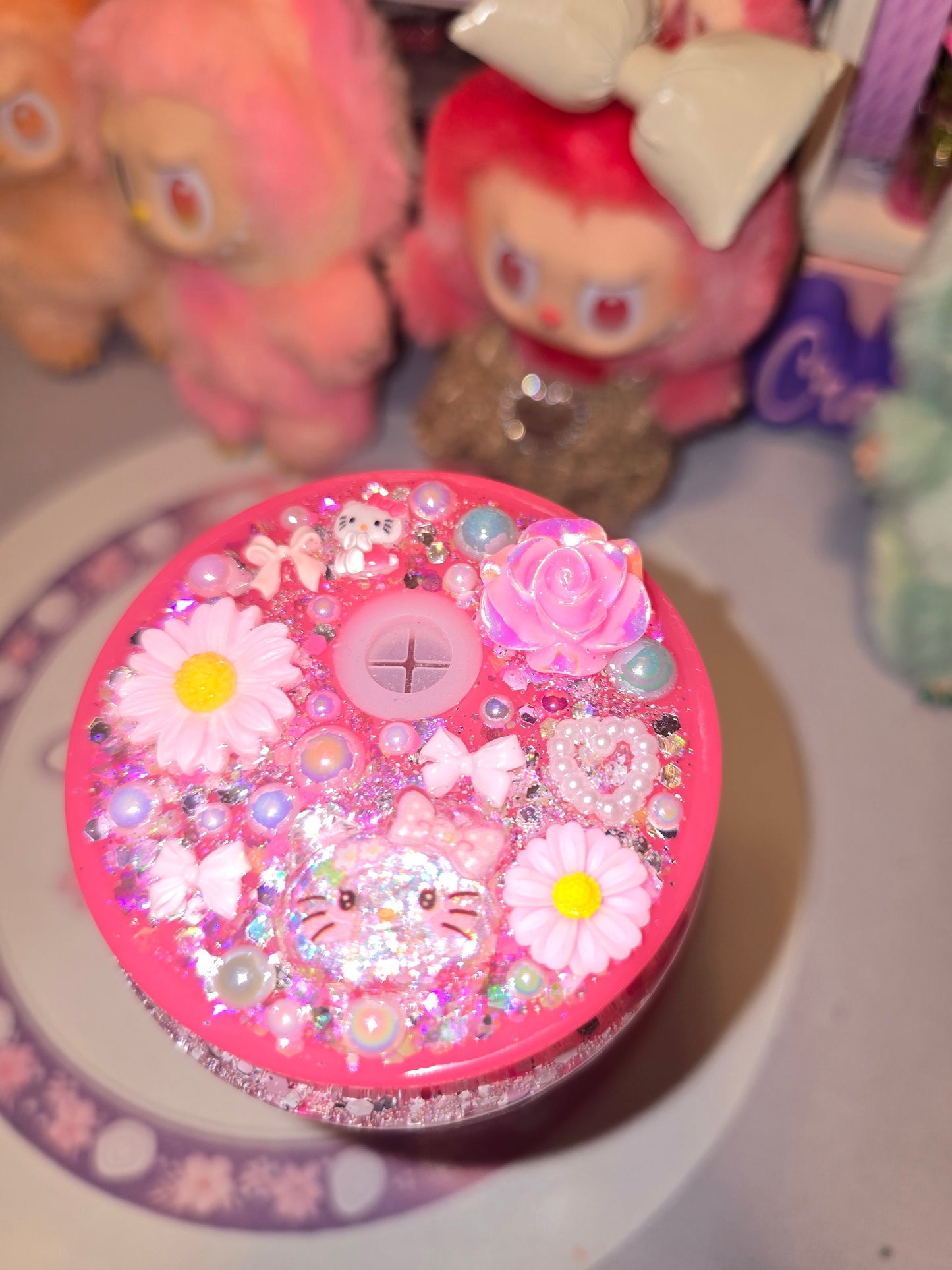 Cutesy pink HK glass snowglobe tumbler